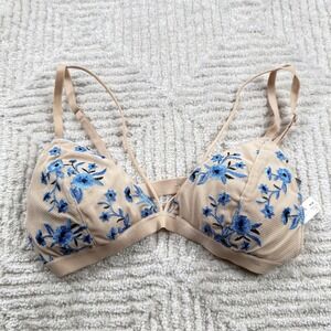 EXPRESS NWT Tan Floral Embroidered Triangle Bralette Bra Top M Boho Feminine